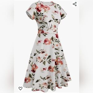 HOMEYEE Women's Short Sleeve Floral Casual Aline Midi Dress - NWT
